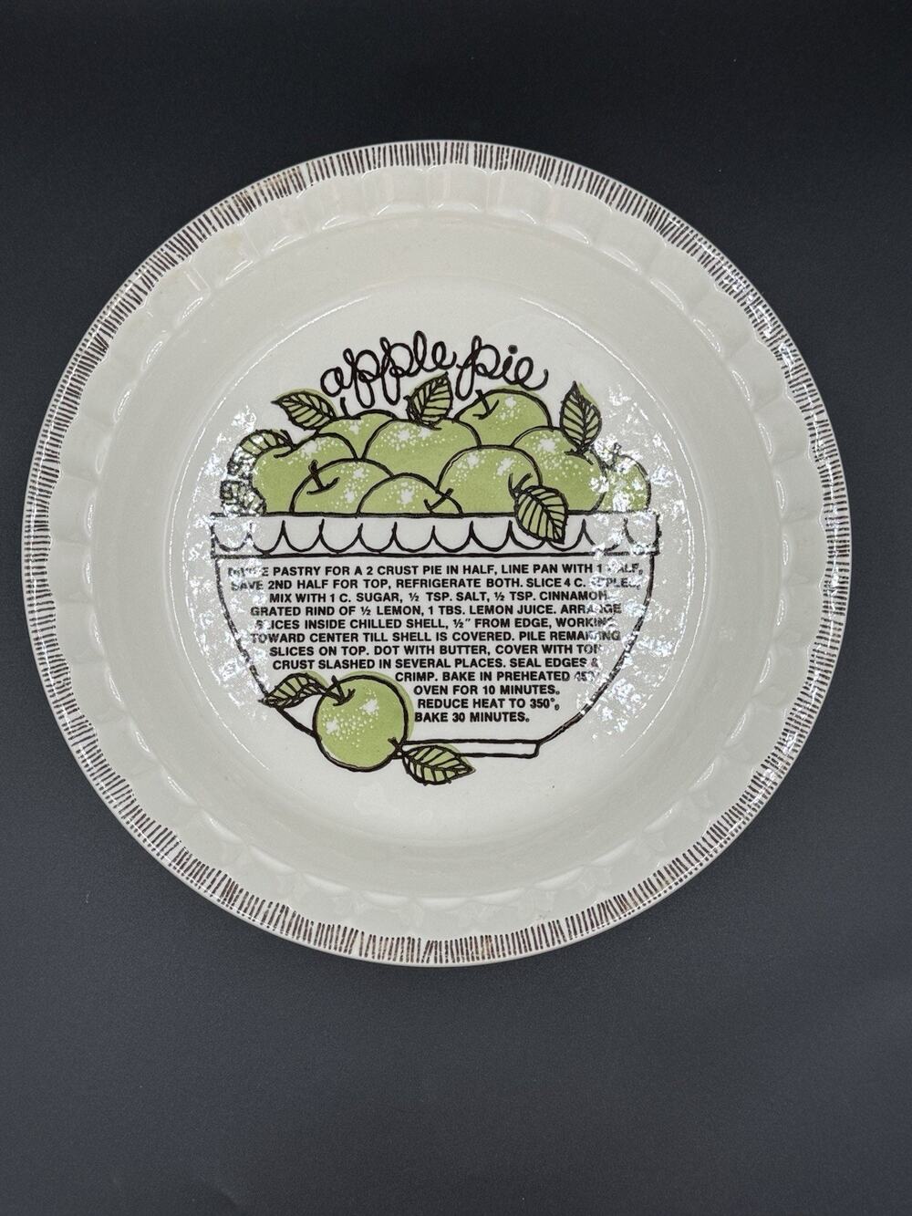 Vintage Royal China Country Harvest Apple Pie Recipe Pie Plate 10” Ironstone USA